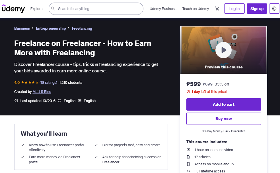 Udemy's course on "Freelancing: 37 Ways to Make Money From Home as a Freelancer"