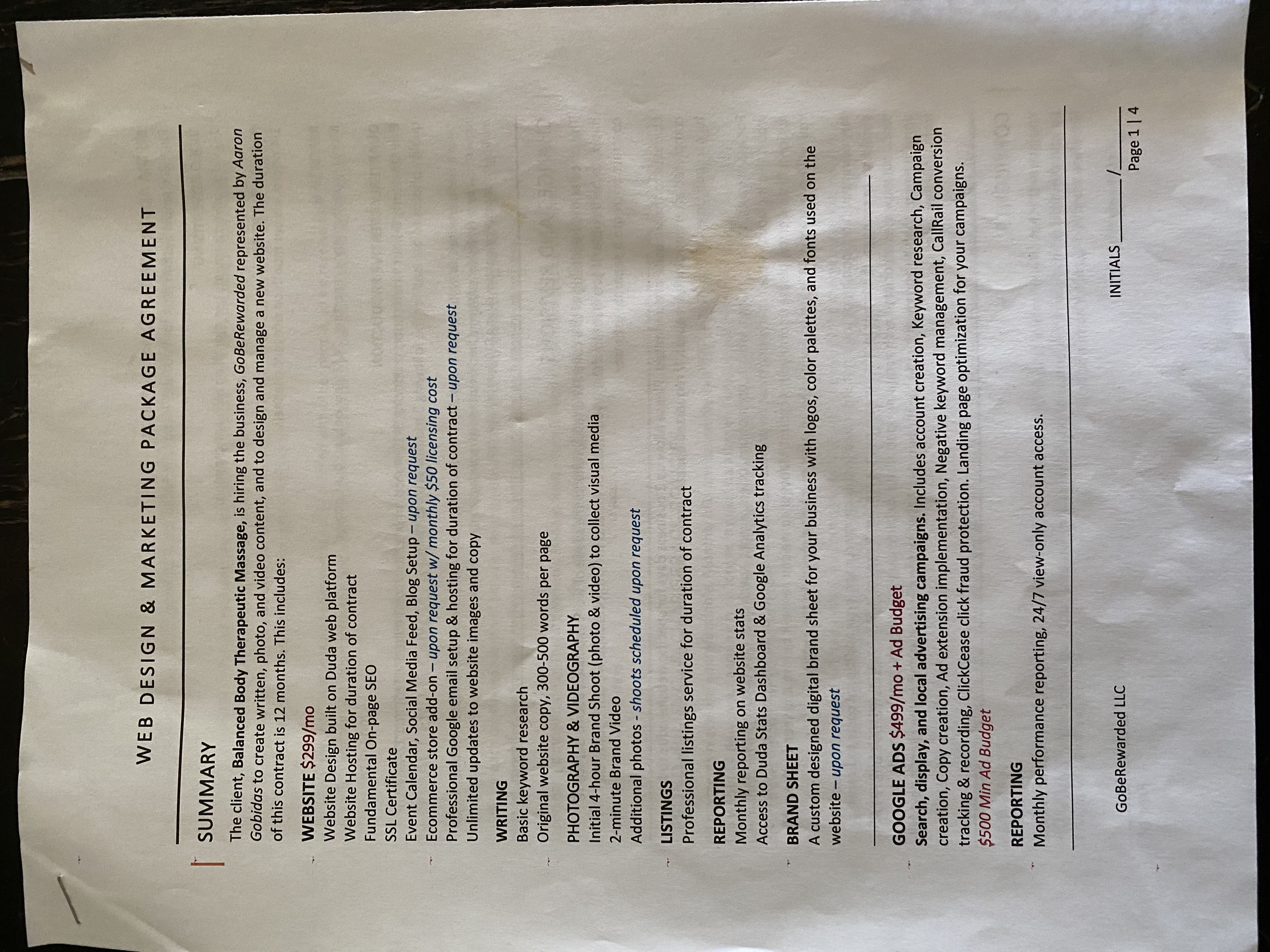 GoBeRewarded contract page 1