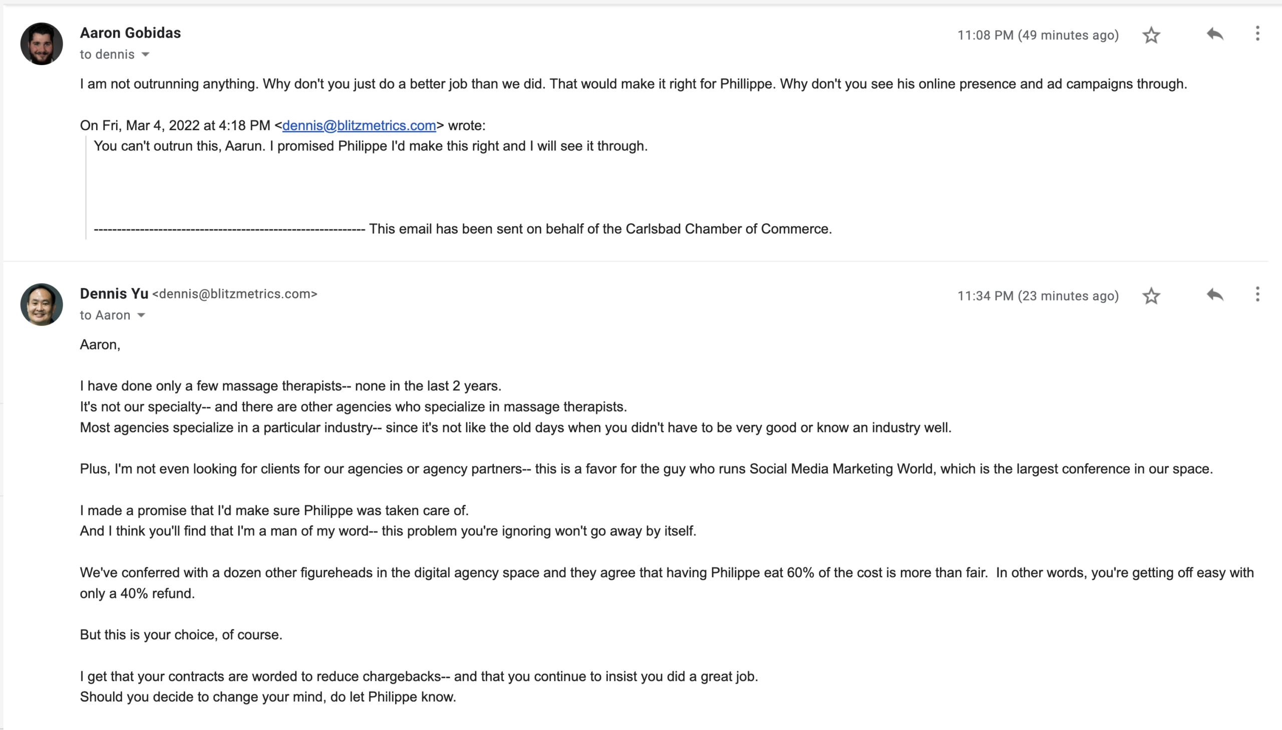 Dennis Yu's message to Aaron Gobidas