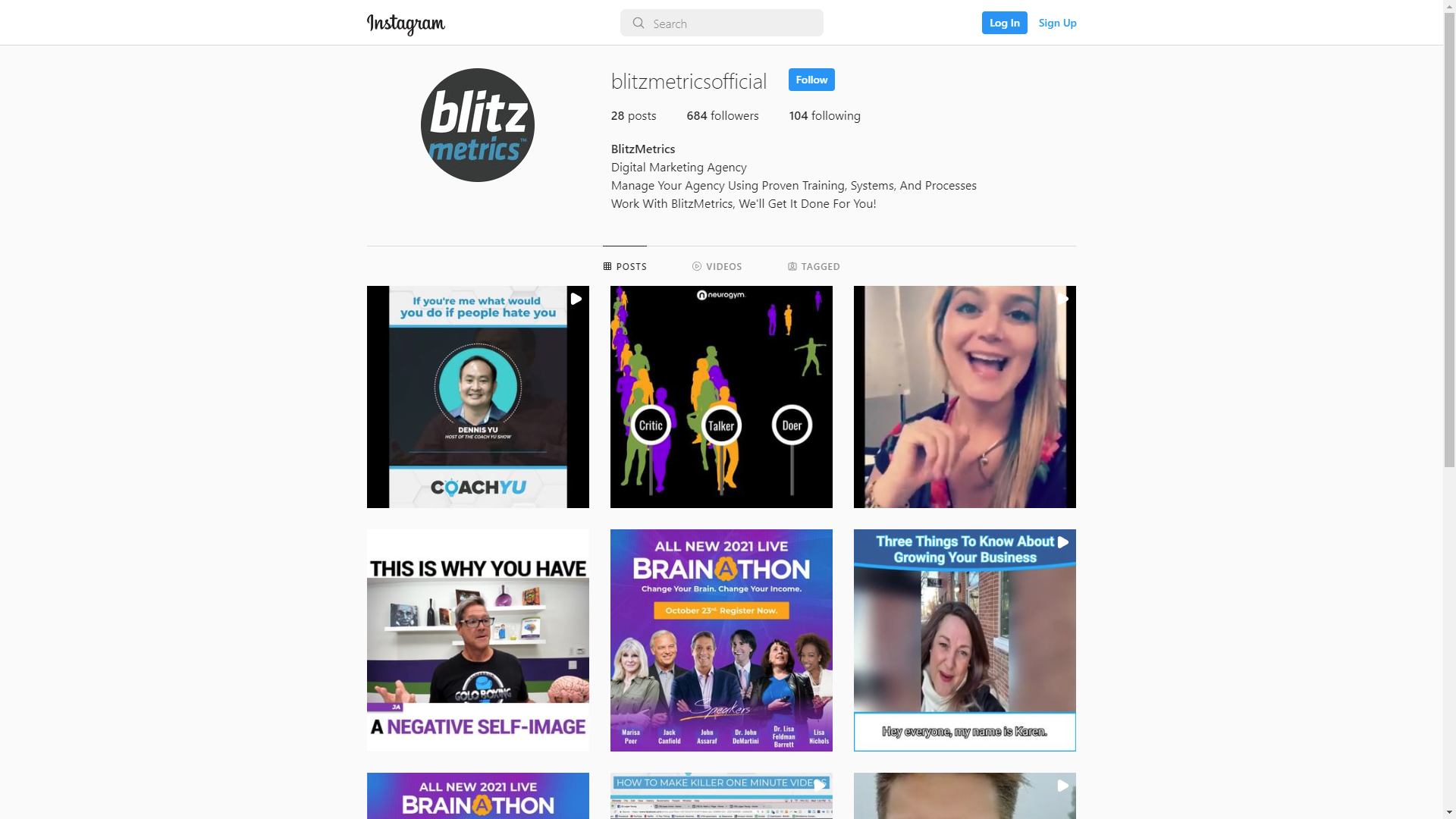 A screenshot of the BlitzMetrics Instagram page