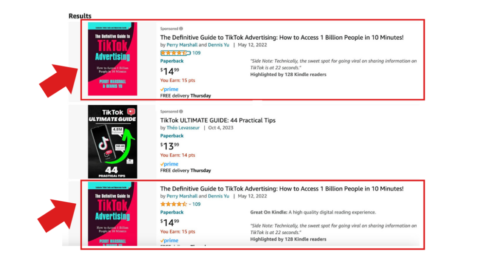 When you search for “TikTok Ads” on Amazon, notice how our book comes up twice.
