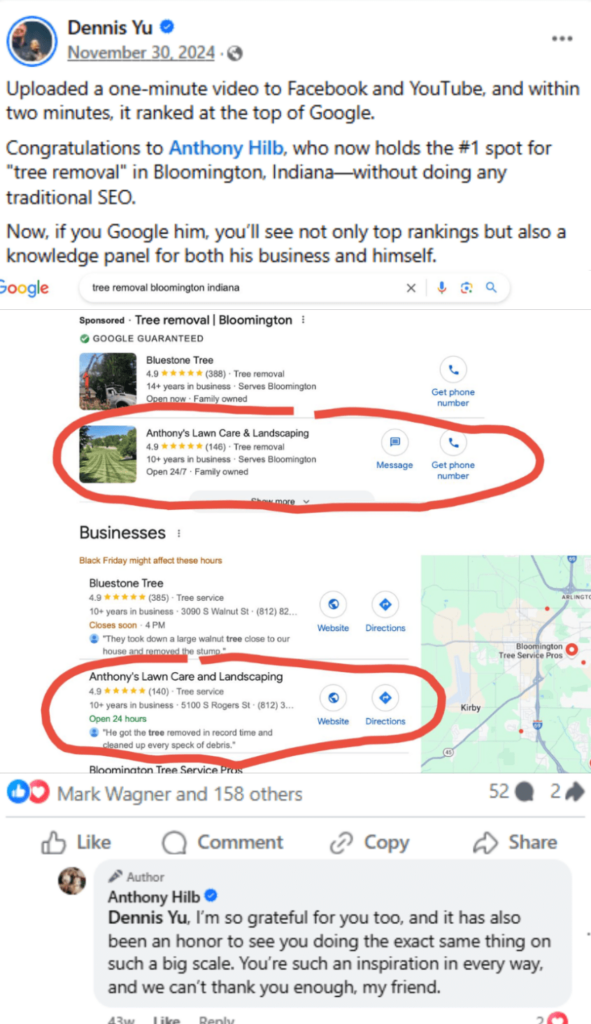 Anthony's Lawn Care and Landscaping at rank 1 of Google.