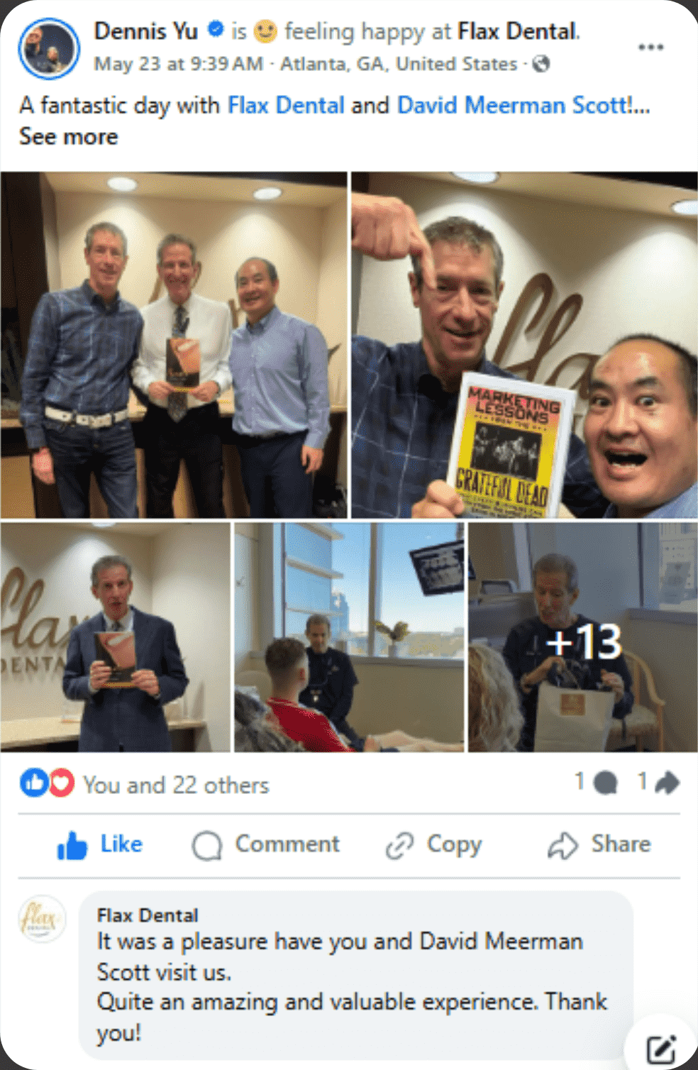 Facebook post of Dennis Yu and Dr. Flax