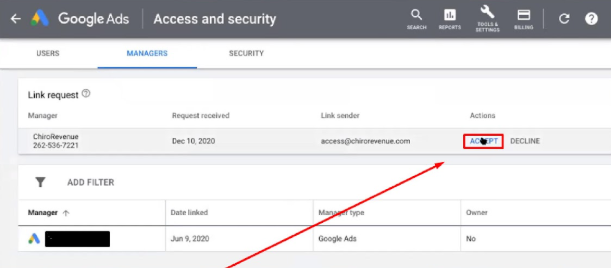 Click the Managers tab at the top.