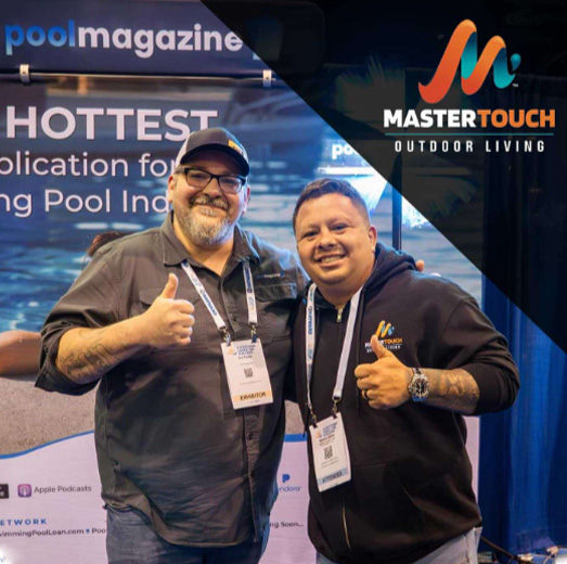 Nilson Silva speaks with another pool industry leader while representing Master Touch at a national trade show.