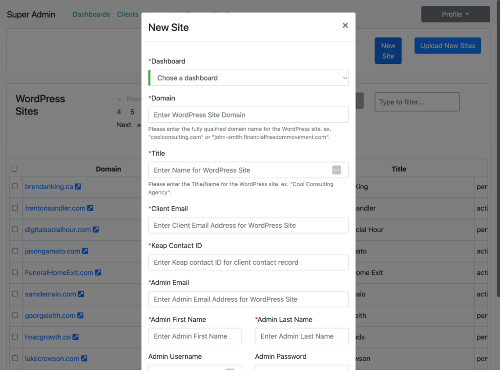 How to Spin Up a New Personal Brand Website Using BlitzAdmin 1 blitzadmin new site form