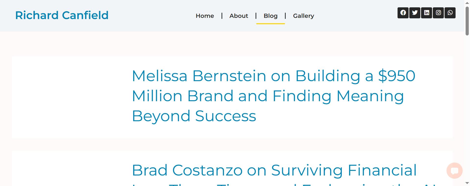 Richard Canfield blog page showing published articles