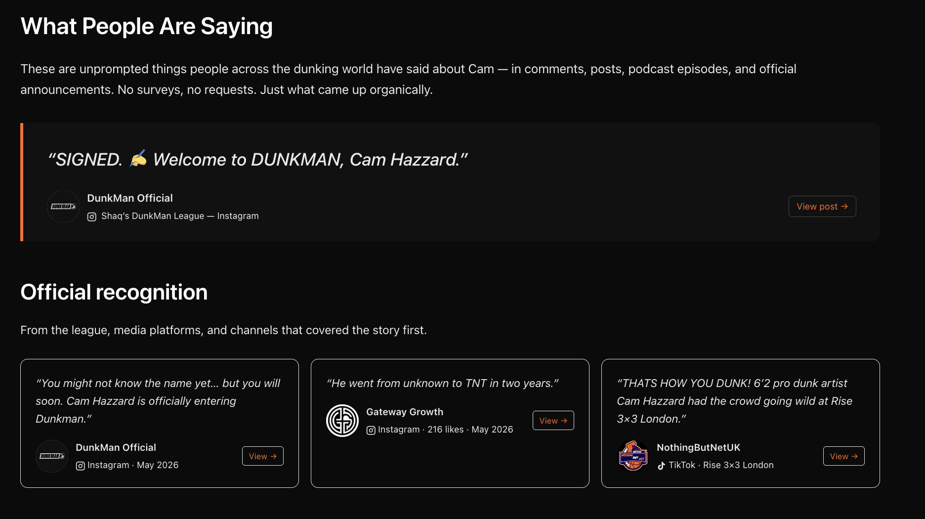Cam Hazzard What People Are Saying page