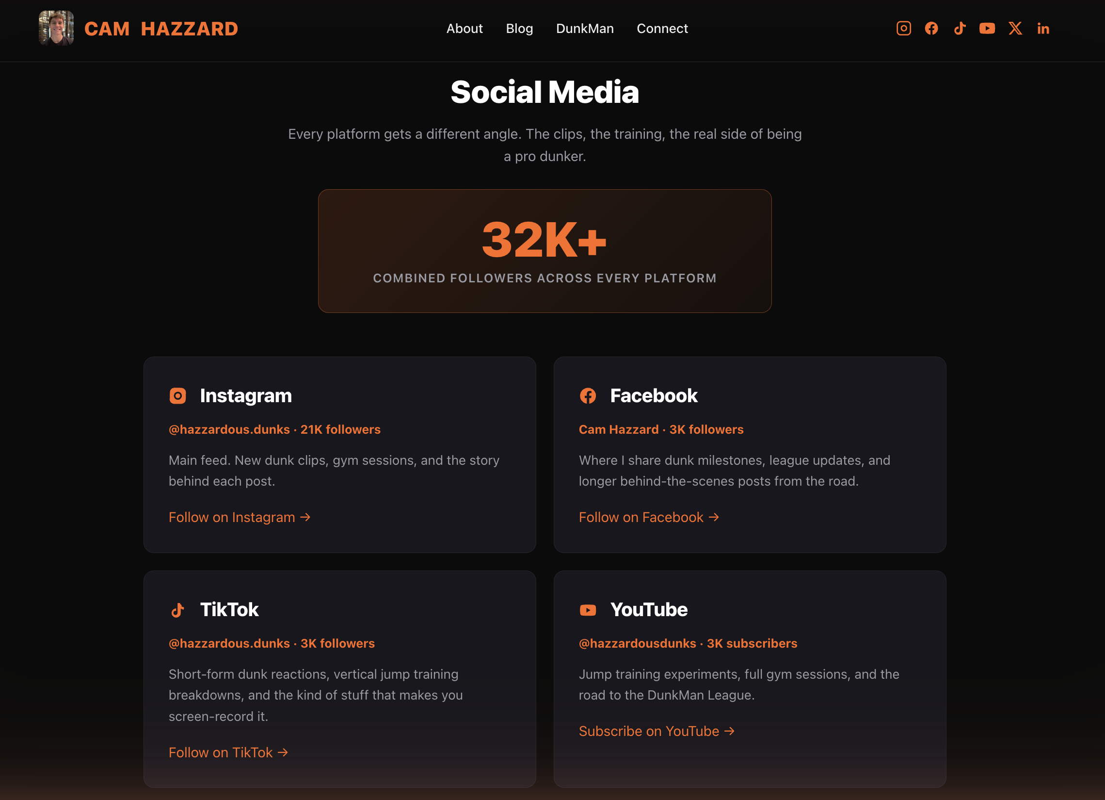 camhazzard.com Connect page