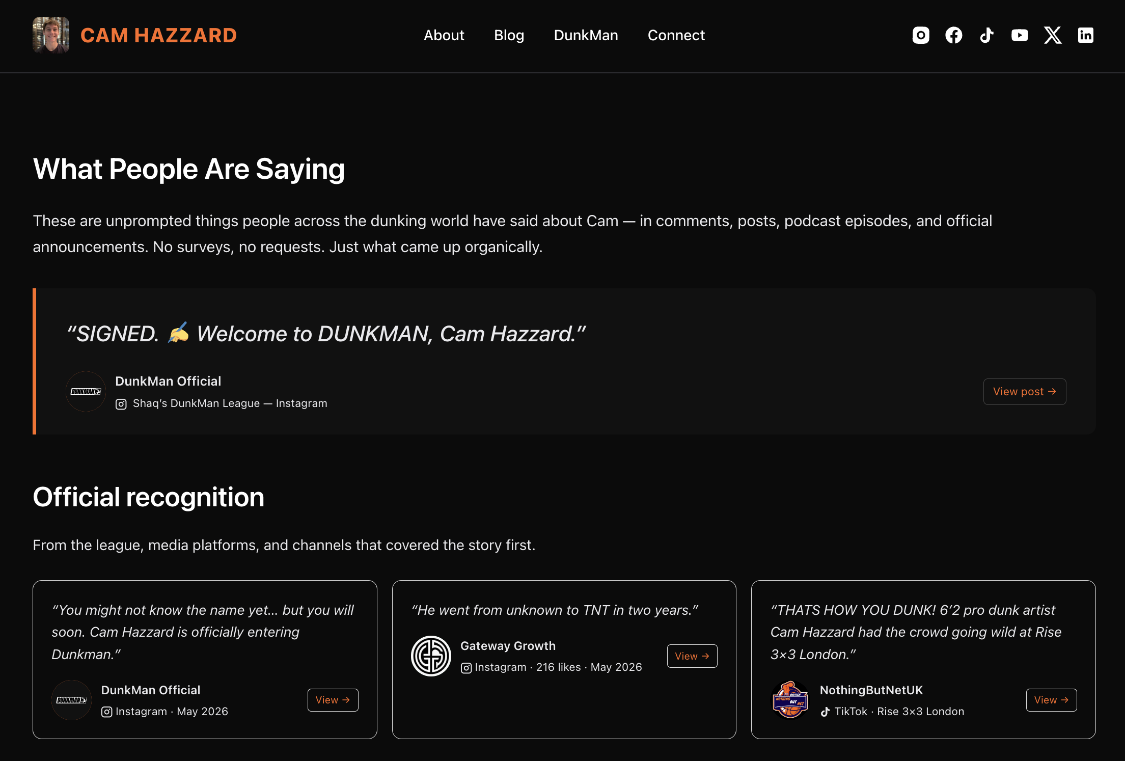 camhazzard.com What People Are Saying page