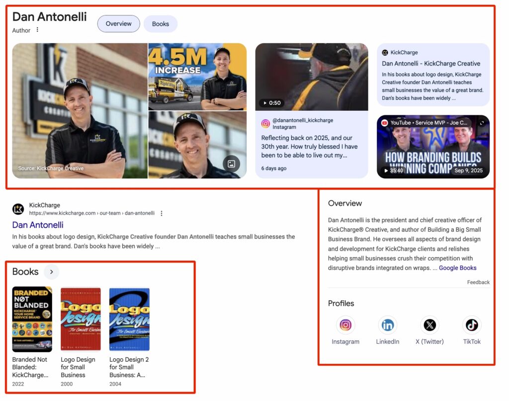 What Is a Google Knowledge Panel? The Complete Guide (With Real Examples) 2 Google Knowledge Panel for Dan Antonelli of KickCharge Creative