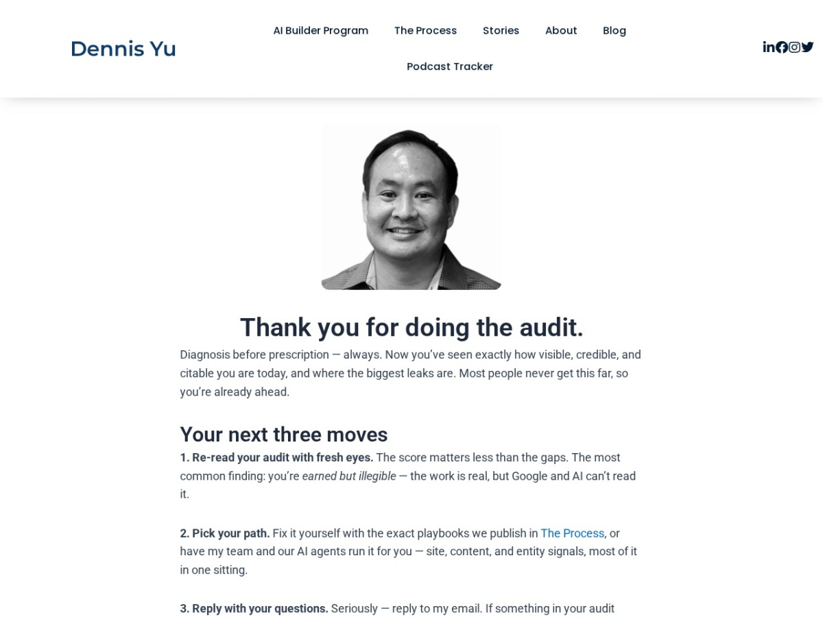 Thank-you page for Quick Audit clients