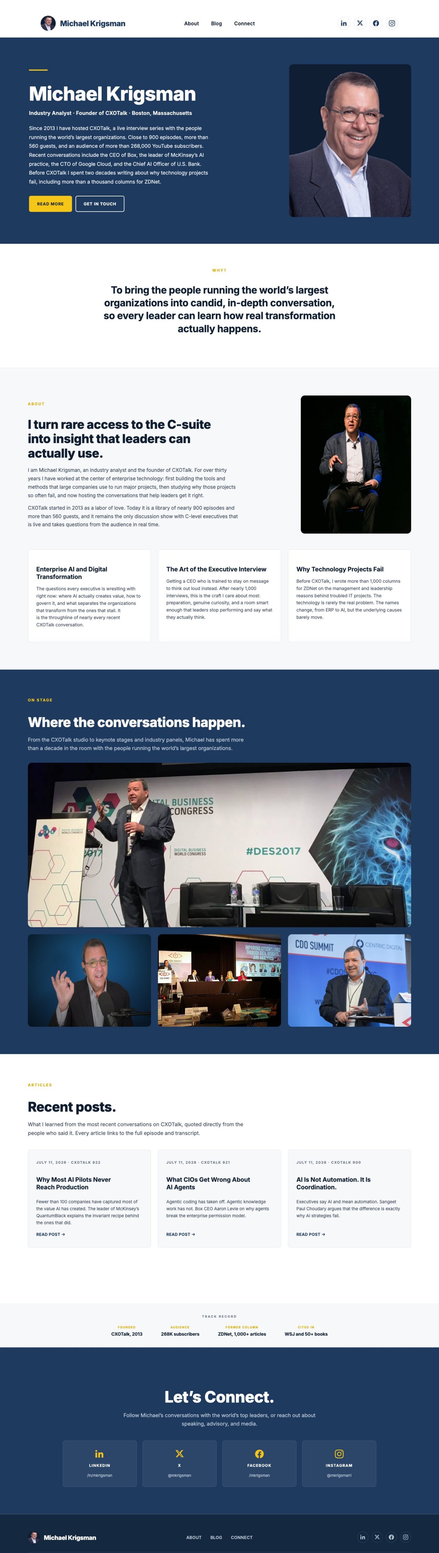 How We Built Michael Krigsman's Personal Brand With AI 1 michaelkrigsman.com home page after the build