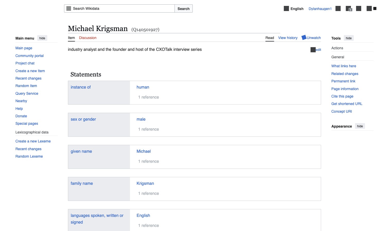 The Michael Krigsman Wikidata item Q140501927