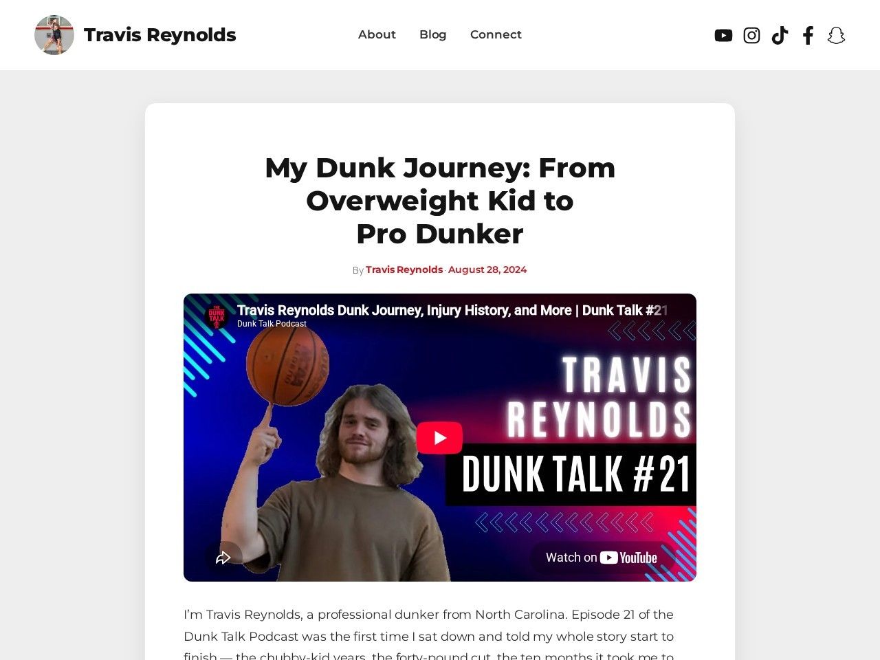 How We Built Travis Reynolds' Dunk Brand Site and Wikidata Entity 3 travisdunks.com episode article with centered byline and author box