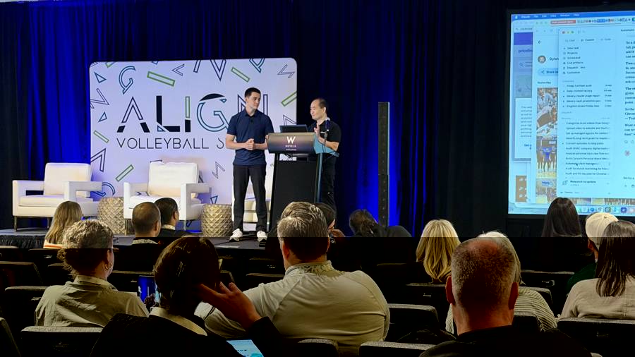 The Definitive Guide to Claude Scheduled Jobs: The Agents That Work While You Sleep 3 Dennis Yu and Dylan Haugen setting up live AI agents with attendees at JVA Align 26 in Dallas