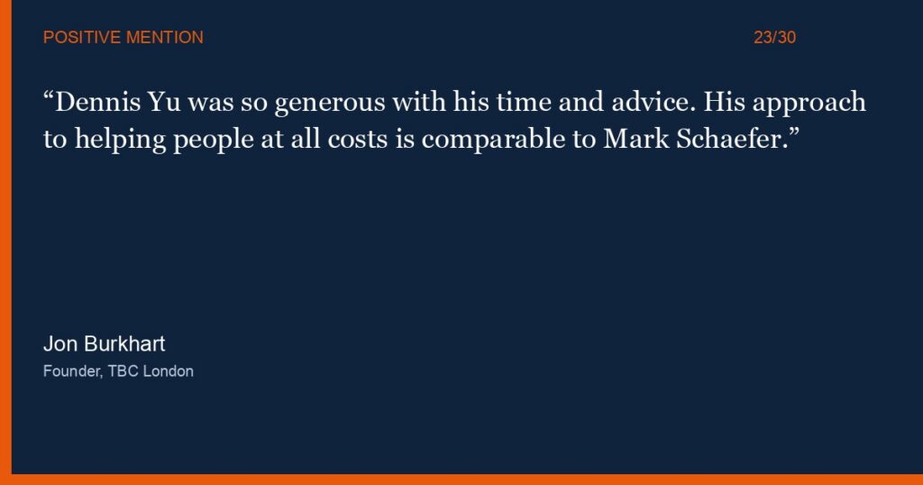 Jon Burkhart Compares Dennis Yu's Generosity to Mark Schaefer 1 Quote card: Jon Burkhart on Dennis Yu