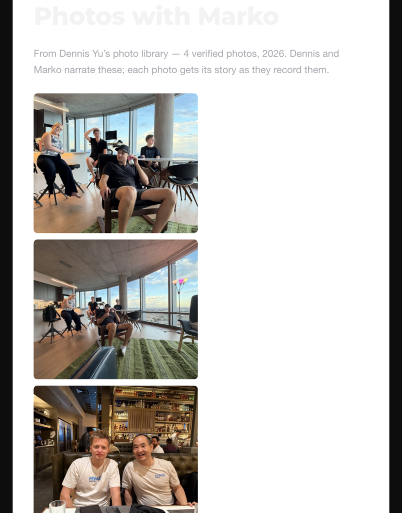 The connections hub on markosipila.com — two-tier rule section and a gallery of 4 verified photos of Marko Sipila, 2026