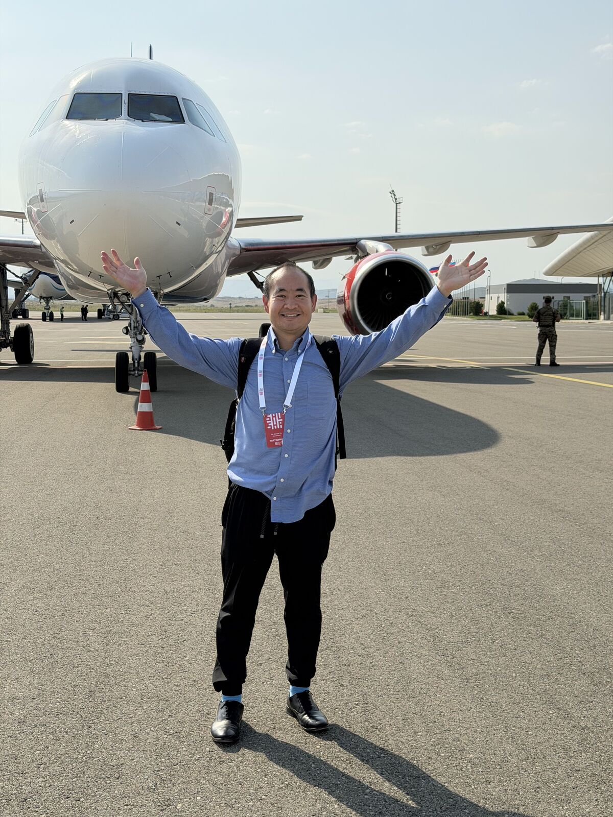 Dennis Yu arriving at Fuzuli International Airport in Azerbaijan