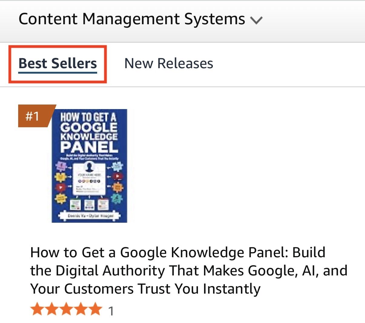 Amazon Best Sellers list for Content Management Systems with How to Get a Google Knowledge Panel at #1