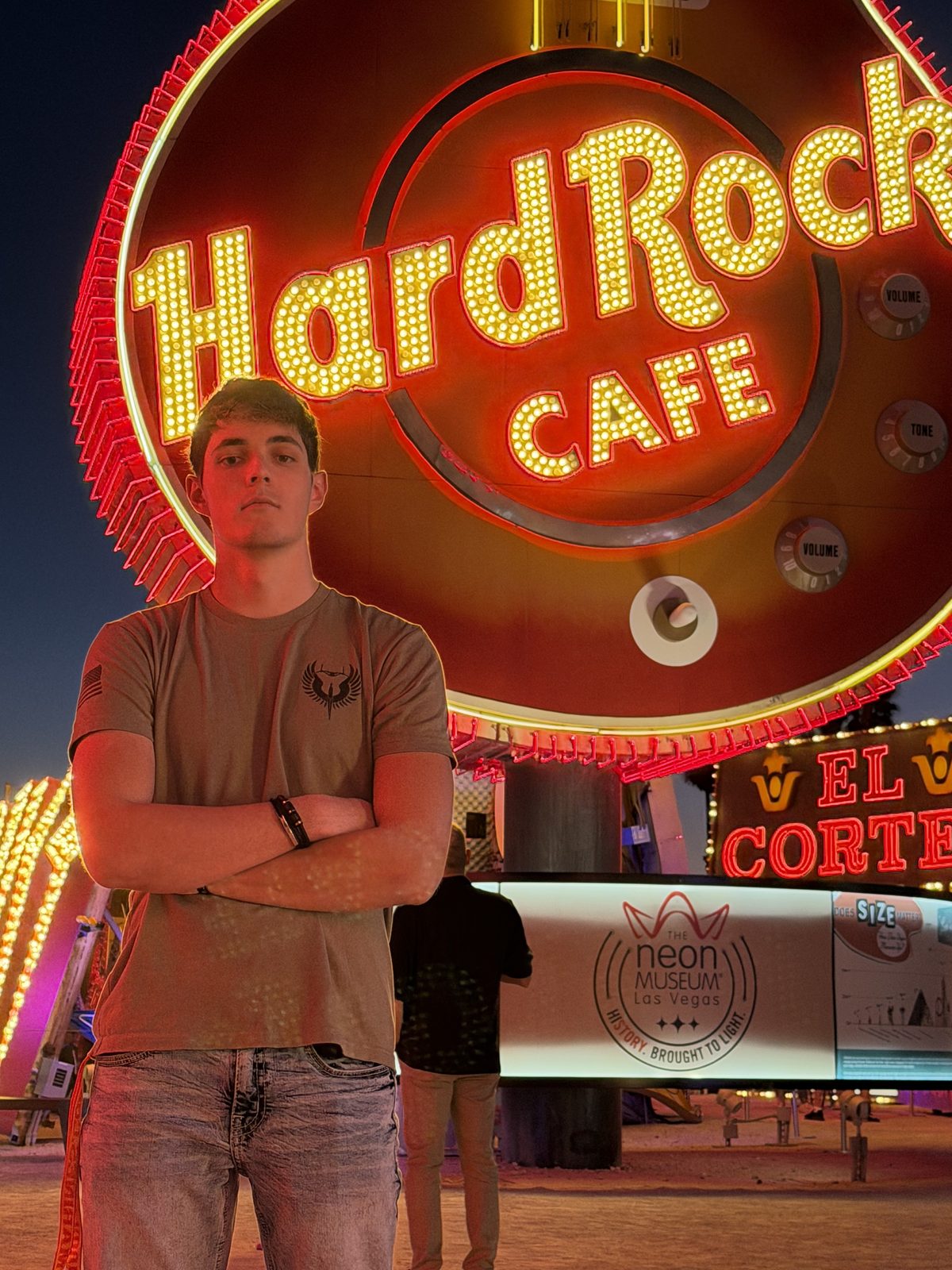 Elias portrait with the Hard Rock and El Cortez signs behind him